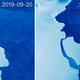 Left: The Amery Ice Shelf on September 20, 2019. Right: The dislodged iceberg drifting away from the ice shelf on September 25, 2019.